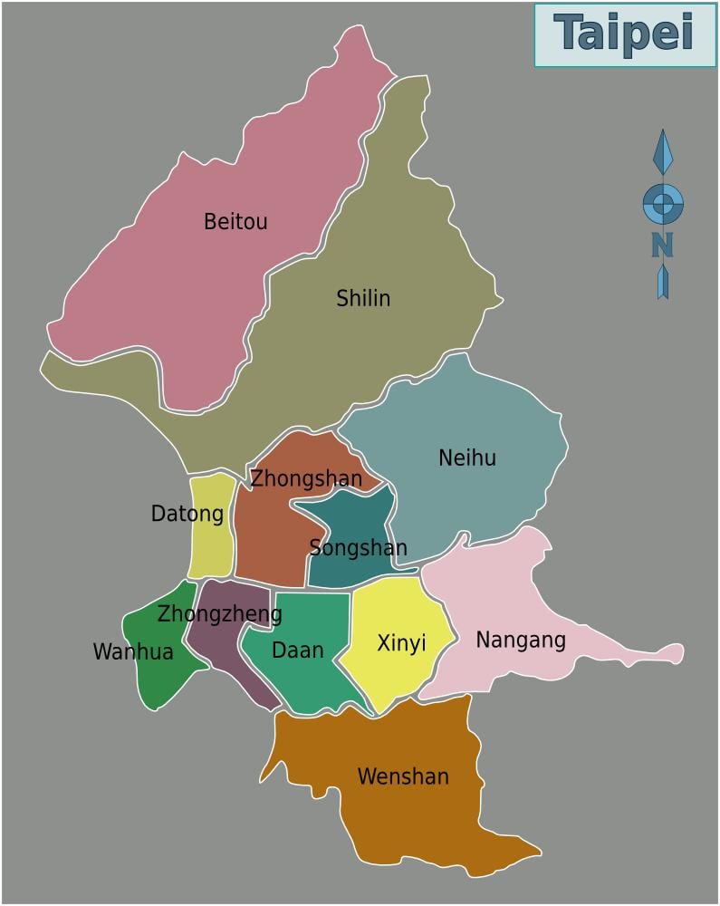 তাইপেই শহরের জেলা মানচিত্র