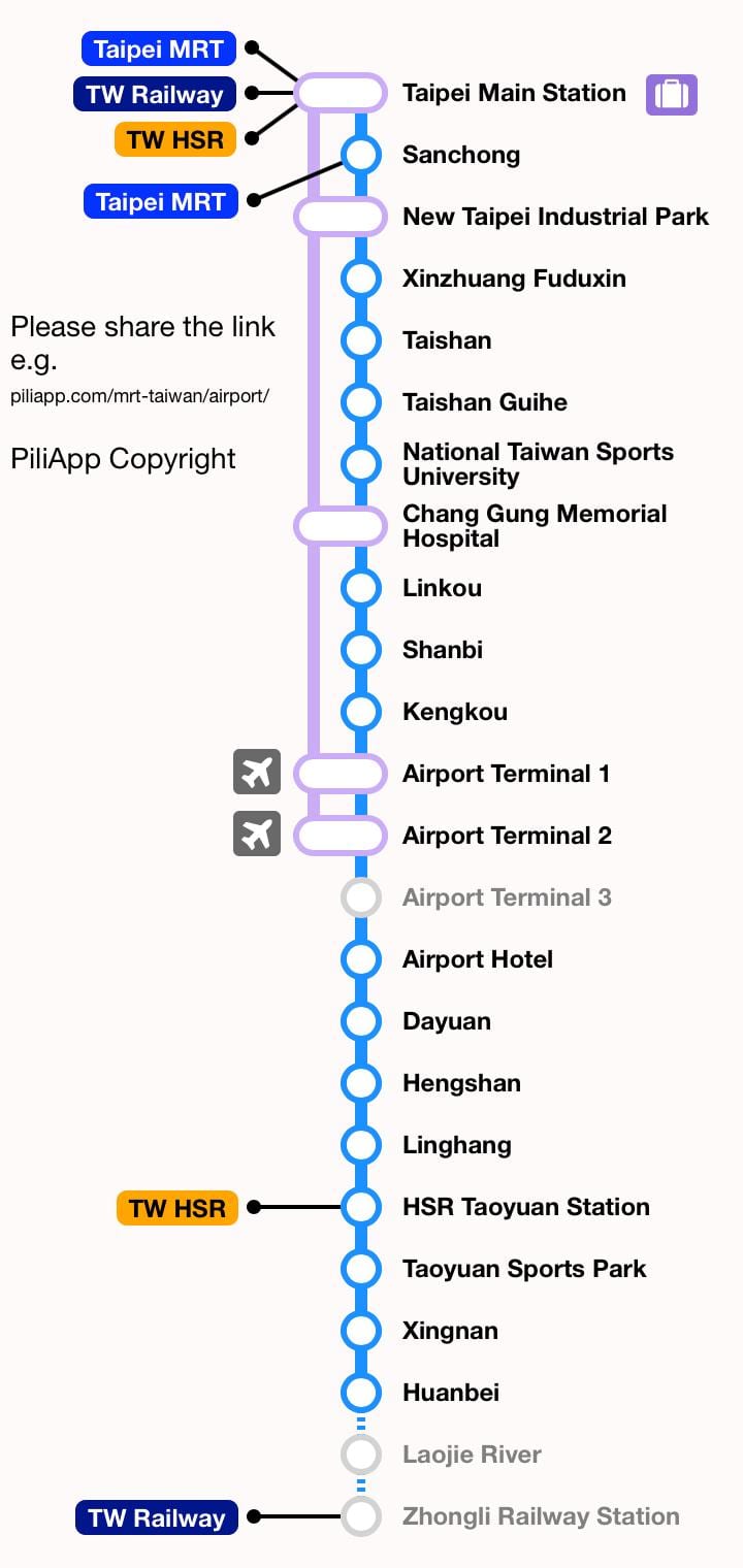 তাইপেই mrt মানচিত্র, taoyuan বিমানবন্দর